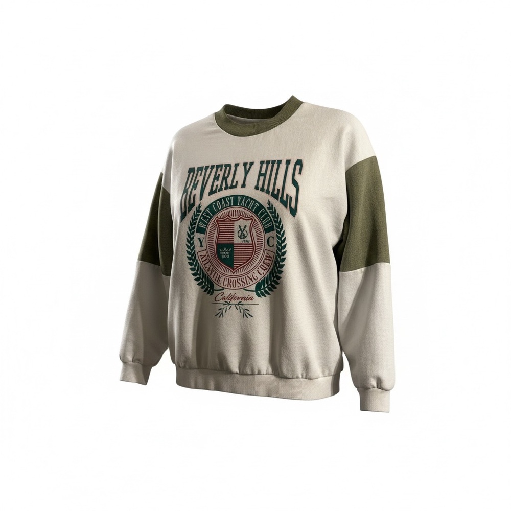 Forever 21 Beverly Hills Yacht Club Graphic Crewneck | White/Green | Size M - Picture 1 of 3